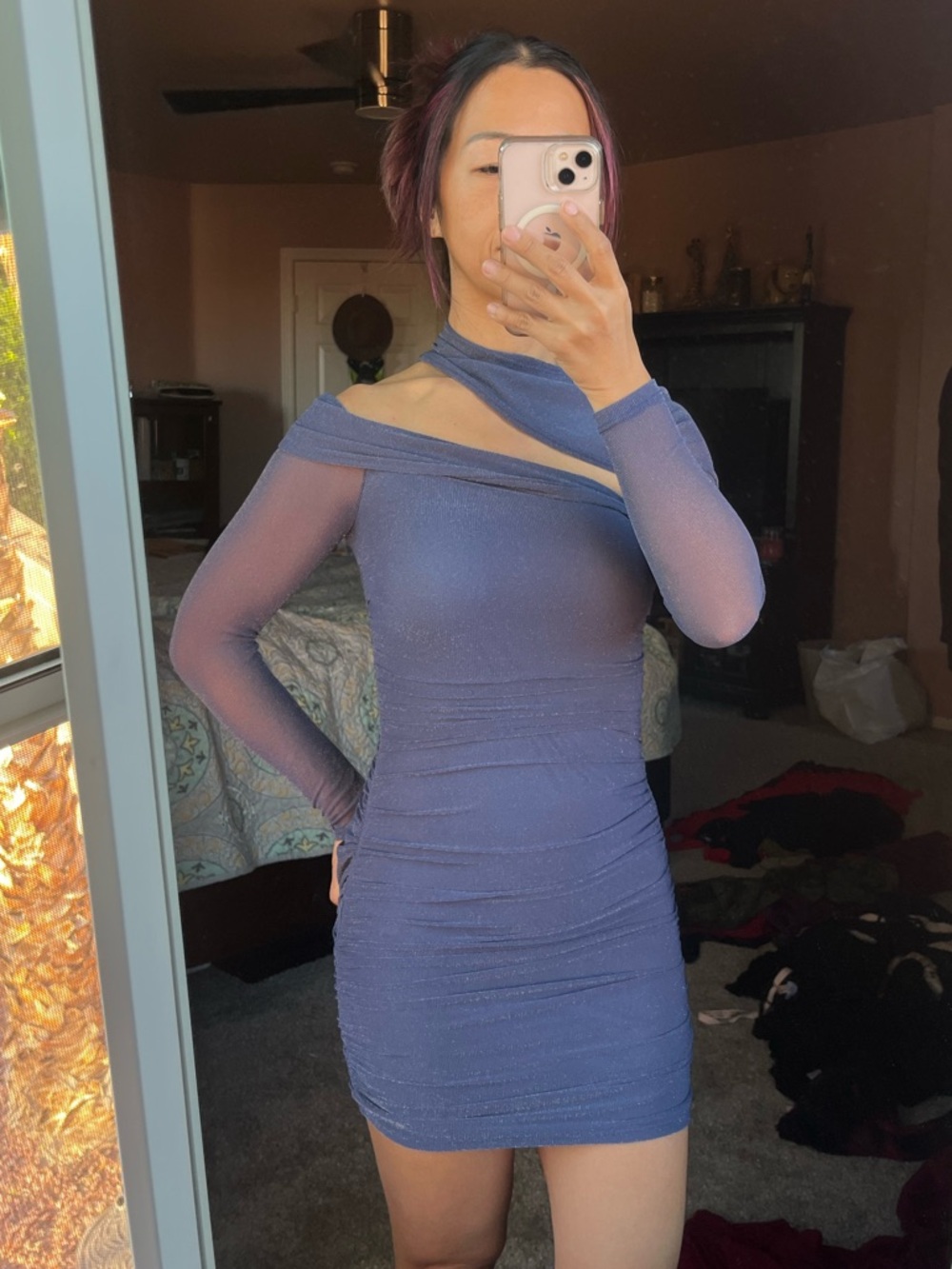 3 for $20 - SHEIN XS lavender purple One-Shoulder Sheer Sleeve Bodycon Dress
